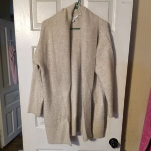 Time and Tru Shawl-Collar Open Front Cardigan in Oatmeal